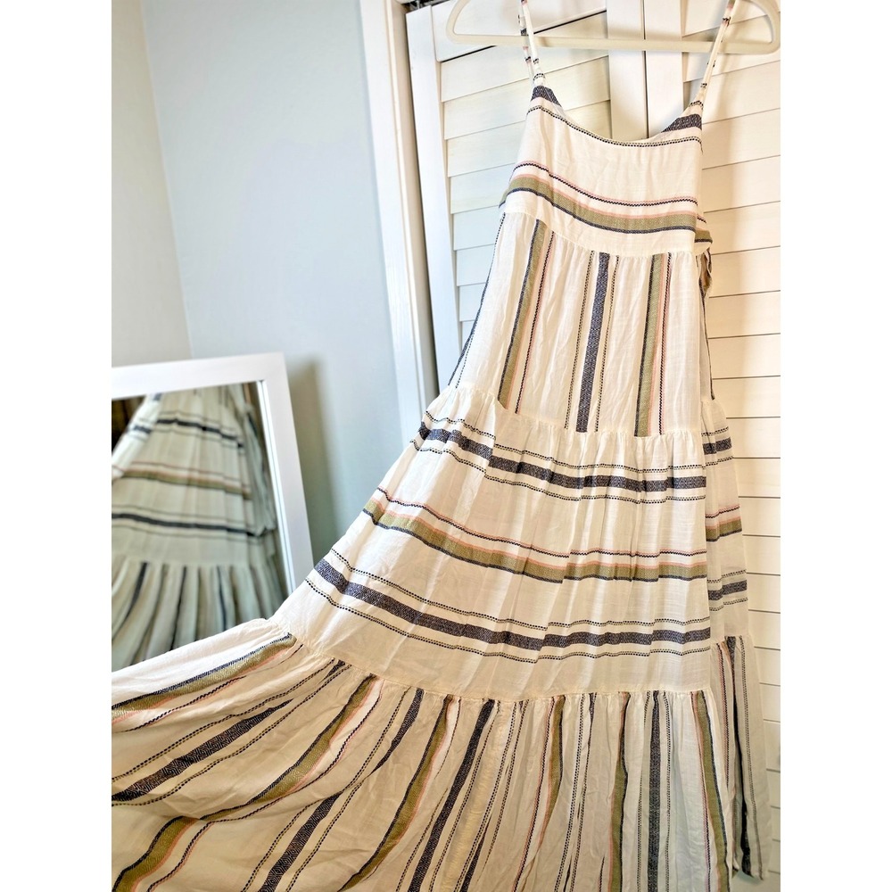 L Space Maxi Dress Striped Tiered Babydoll Summer Medium Cottagecore Coastal Med